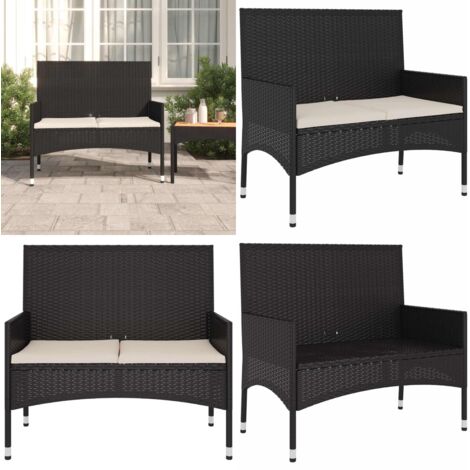 Banc de Jardin à 2 Places avec Coussins Noir Résine Tressée - Banc De Jardin - Mobilier De Jardin - Chaise Extérieure - Assise Confortable - Design Moderne - Home & Living