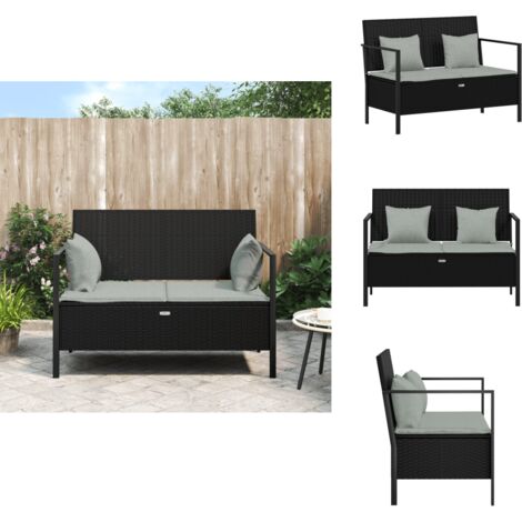 Banc de Jardin à 2 Places avec Coussins Noir Résine Tressée - Banc De Jardin - Mobilier De Jardin - Chaise Extérieure - Meubles De Jardin - Banc De Rangement
