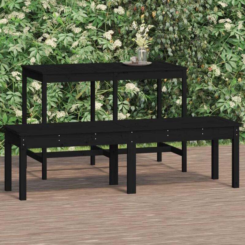Banc de jardin à 2 places Banc d'extérieur Banquette noir 159,5x44x45cm bois massif de pin 98325
