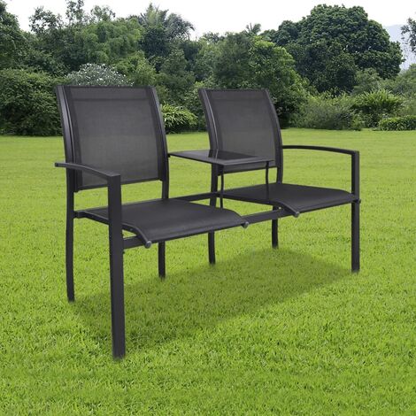Banc de jardin à 2 places Banquette de Jardin - Mobilier de jardin 131 cm Acier et textilène Noir BV952819 - BonneVie - Noir