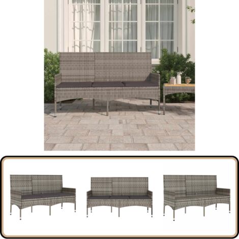 Banc de jardin à 3 places avec coussins Gris Résine tressée - Banc De Jardin - Mobilier De Jardin - Chaise Extérieure - Assise Confortable - Résine Tressée