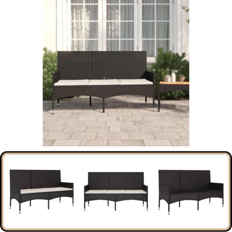 Banc de jardin à 3 places avec coussins Noir Résine tressée - Banc De Jardin - Mobilier De Jardin - Chaise Extérieure - Résine Tressée - Banc Trois Places