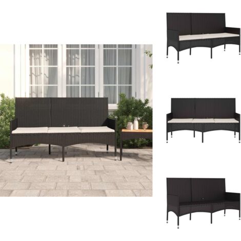 Banc de jardin à 3 places avec coussins Noir Résine tressée - Banc De Jardin - Mobilier De Jardin - Chaise Extérieure - Résine Tressée - Banc Trois Places