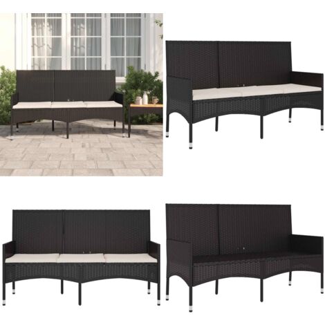 Banc de jardin à 3 places avec coussins Noir Résine tressée - Banc De Jardin - Mobilier De Jardin - Chaise Extérieure - Résine Tressée - Banc Trois Places - Home & Living