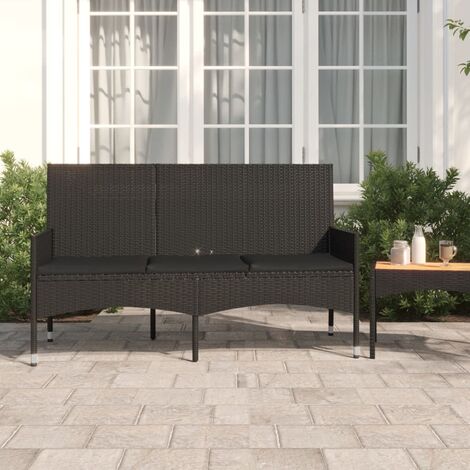 Banc de jardin à 3 places, Banc de jardin, Banquette design contemporain avec coussins Noir Résine tressée NKK17047