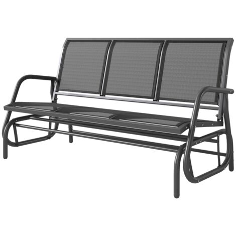 Banc de jardin à bascule 3 places avec mécanisme de bascule, balancelle de jardin en métal, banc de parc, capacité de charge jusqu'à 300 kg, mobilier de jardin pour terrasse, 147 x 70 x 85 cm, gris fo