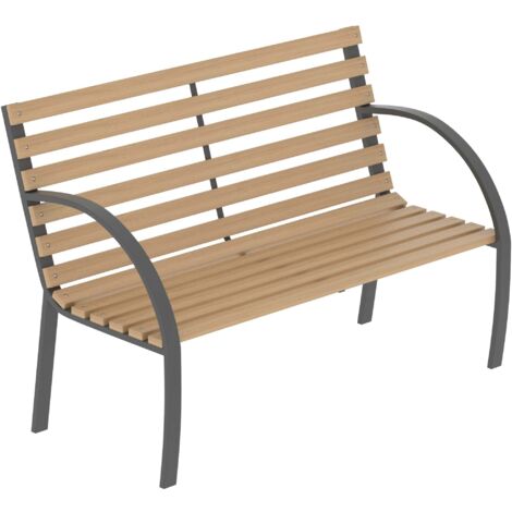 HOME DISCOUNT Banc de Jardin à Lattes 3 Places en Bois Massif et Acier H 82 x L 120 x P 62 cm