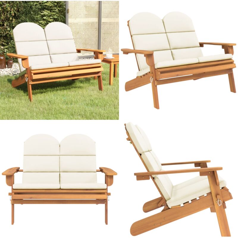 Banc de jardin Adirondack et coussins 126 cm bois massif acacia - Banc De Jardin - Mobilier De Jardin - Chaise Longue - Meubles De Jardin - Bois