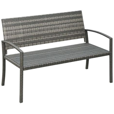 Banc de jardin aspect rotin, structure en acier, 2 places, gris, 122 x 60 x 85 cm