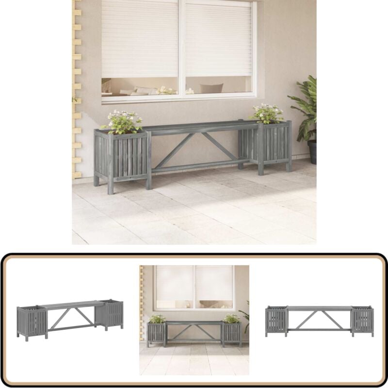 Banc de jardin avec 2 jardinières 150 cm bois d'acacia gris - Banc De Jardin - Banc Extérieur - Mobilier De Jardin - Jardinière - Acacia