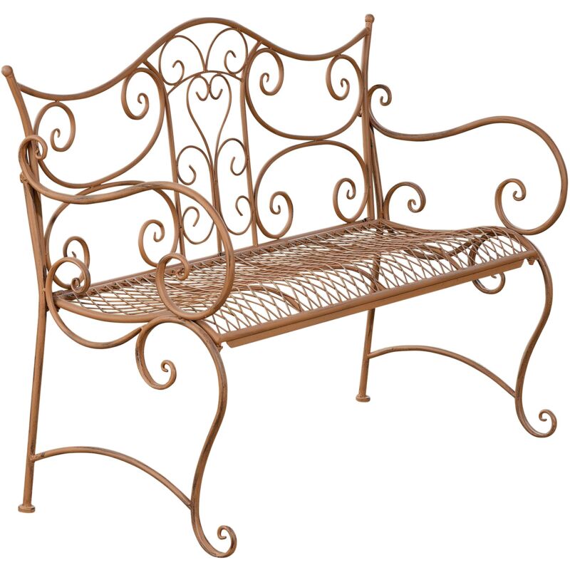 Banc de jardin avec accoudoirs design rustique largeur 113 cm en métal marron vieilli 100002943
