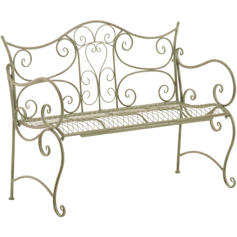 Banc de jardin avec accoudoirs design rustique largeur 113 cm en métal vert vieilli 100002945