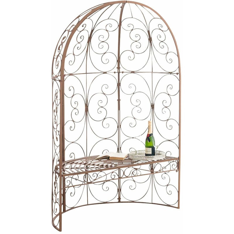 Décoshop26 - Banc de jardin avec arche à rosiers en métal marron vieilli style vintage MDJ10187