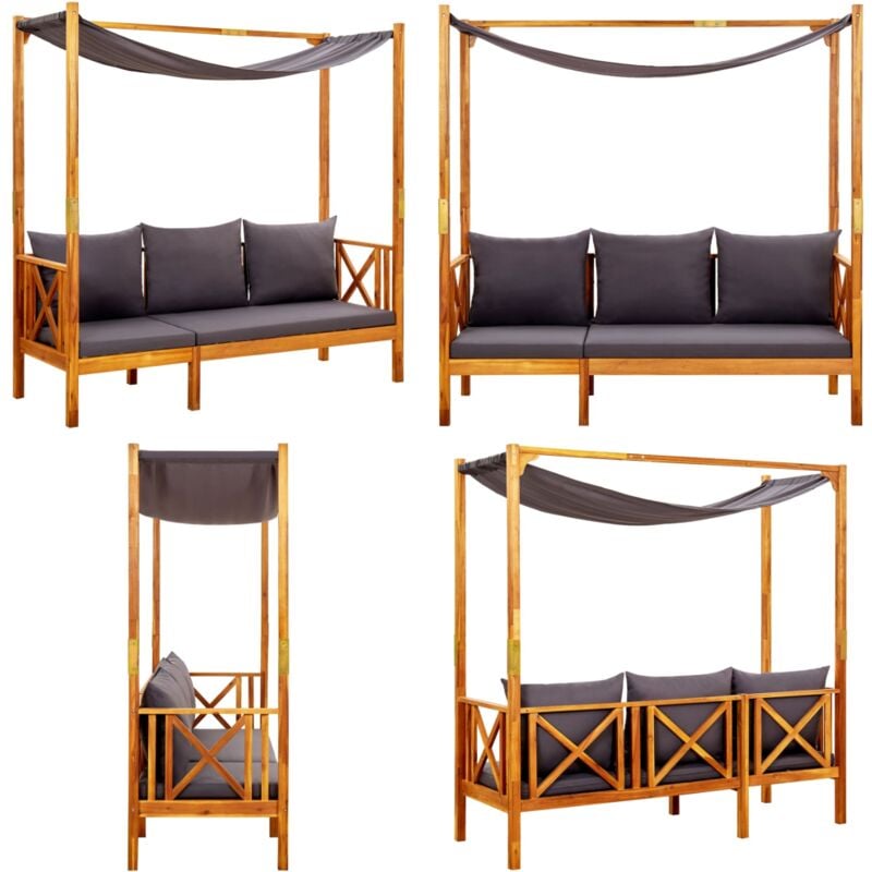 Banc de jardin avec auvent Bois d'acacia solide - Banc De Jardin - Mobilier De Jardin - Banc En Bois - Chaise Longue - Parasol Intégré - Home & Living