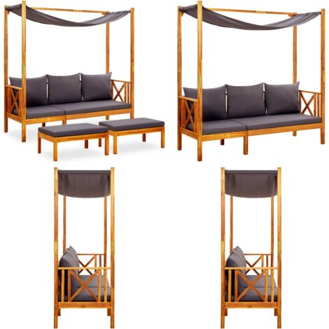 Banc de jardin avec auvent et repose-pieds Bois d'acacia solide - Banc De Jardin - Mobilier De Jardin - Chaise Longue - Meubles De Terrasse - Salon De Jardin - Home & Living