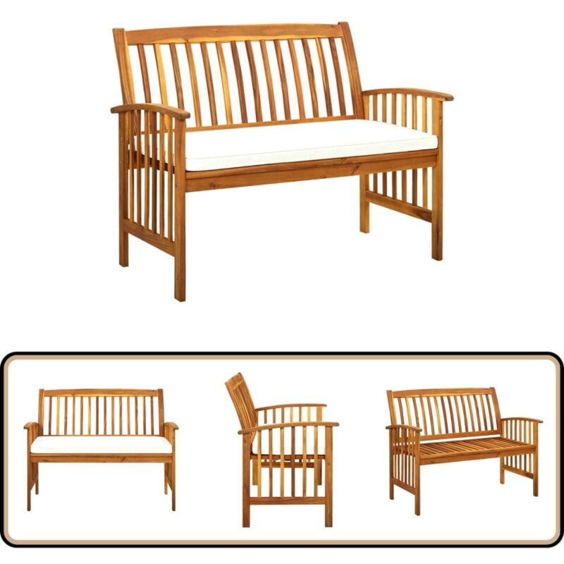 Banc de jardin avec coussin 119 cm Bois solide d'acacia - Banc De Jardin - Banc En Bois - Mobilier De Jardin - Chaise Longue - Meubles De Terrasse