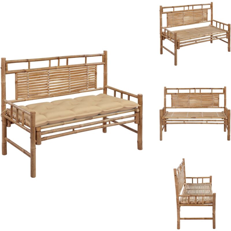 Banc de jardin avec coussin 120 cm Bambou - Banc De Jardin - Mobilier De Jardin - Banc En Bambou - Chaise Extérieure - Meubles De Jardin