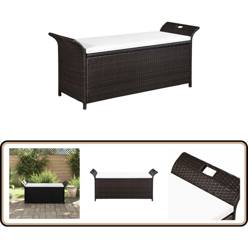 Banc de jardin avec coussin 138 cm Résine tressée Marron - Banc De Jardin - Banc Extérieur - Mobilier De Jardin - Résine Tressée - Rangement