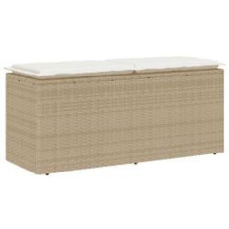 Banc de jardin avec coussin beige 110x40x44 résine tressée