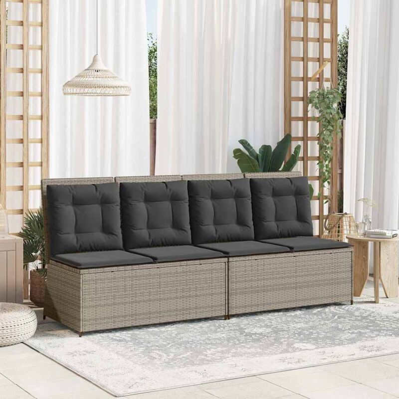 Banc de jardin avec coussin Gris clair Poly rotin vidaXL
