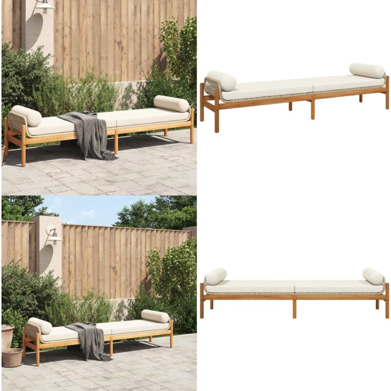Banc de jardin avec coussin beige résine tressée acacia - Banc De Jardin - Mobilier De Jardin - Chaise Extérieure - Fauteuil Extérieur - Salon De