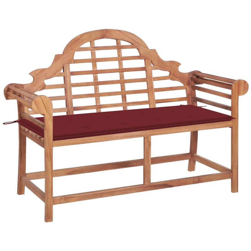 Banc de jardin avec coussin bordeaux 120 cm Bois de teck massif