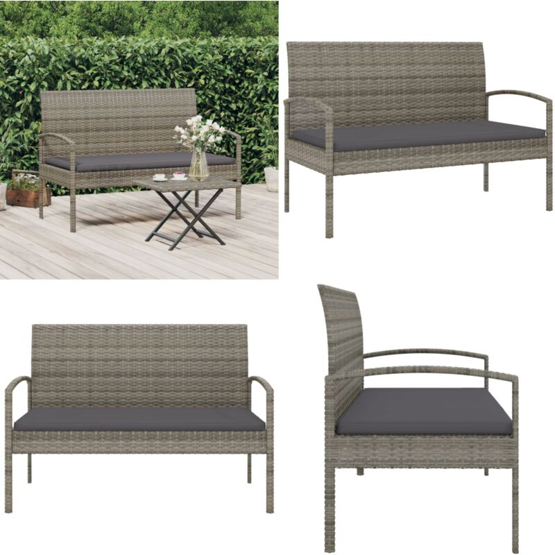 Vidaxl - Banc de jardin avec coussin gris 105 cm résine tressée - Banc De Jardin - Mobilier De Jardin - Chaise Extérieure - Résine Tressée - Banc En