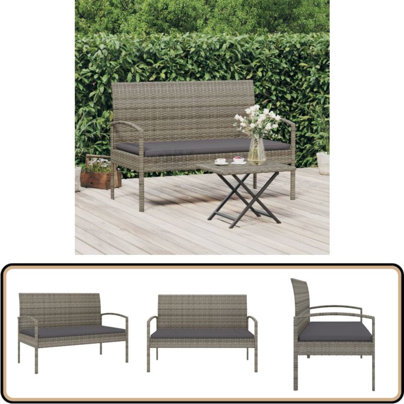 Banc de jardin avec coussin gris 105 cm résine tressée - Banc De Jardin - Mobilier De Jardin - Chaise Extérieure - Résine Tressée - Banc En Métal