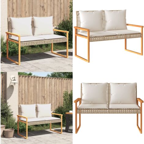 Banc de jardin avec coussin mélange beige résine tressée acacia - Banc De Jardin - Fauteuil De Jardin - Mobilier De Jardin - Chaise Longue - Salon De Jardin - Home & Living
