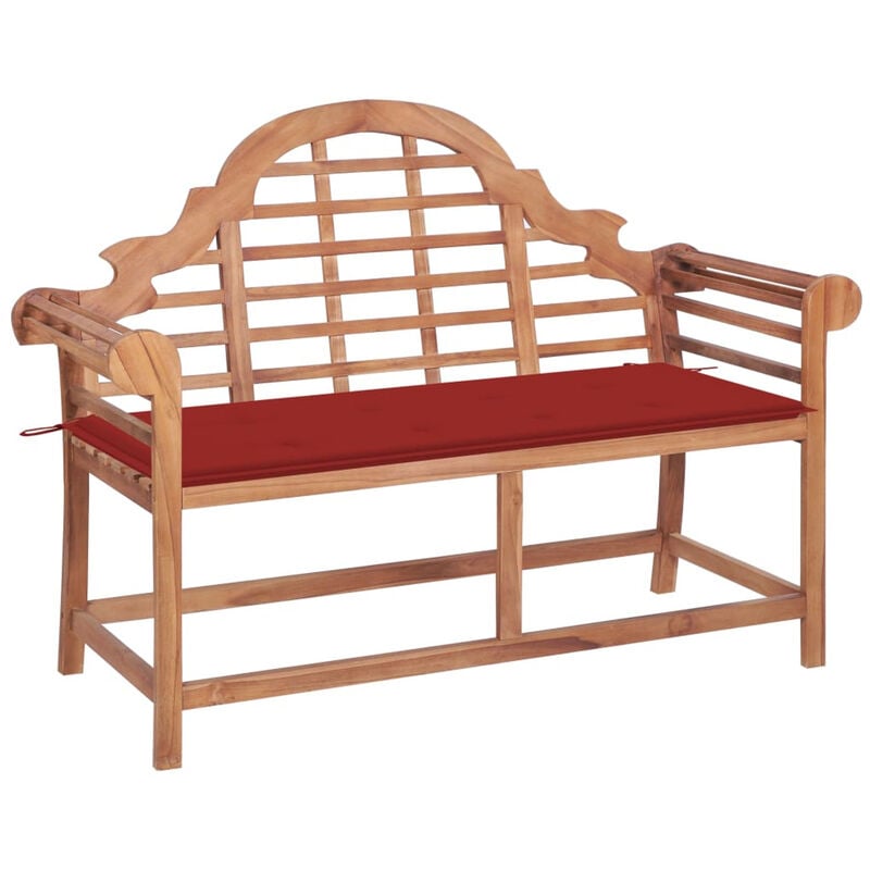 Banc de jardin avec coussin rouge 120 cm Bois de teck massif