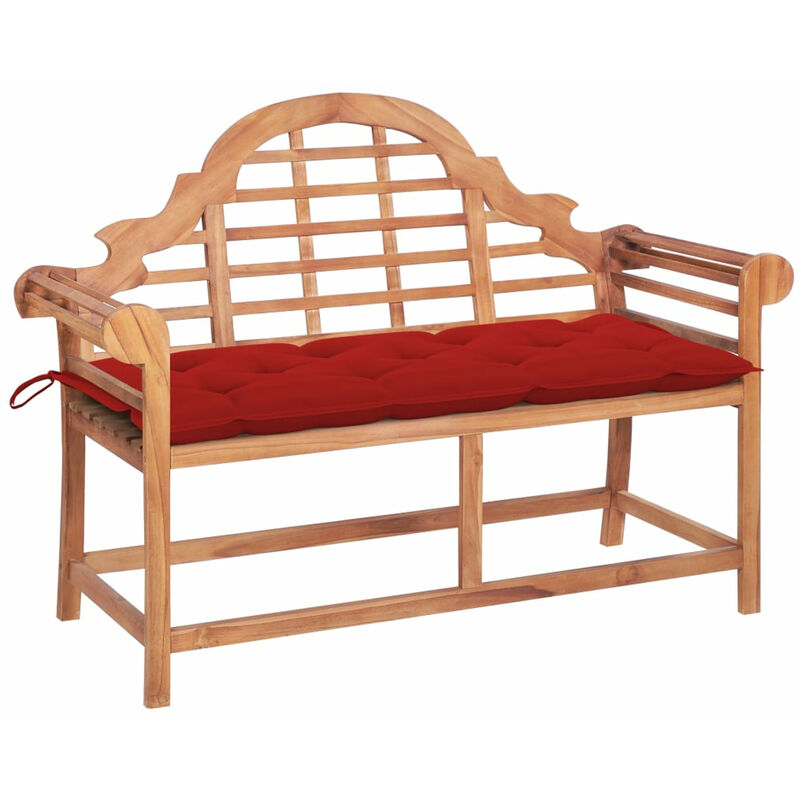 Banc de jardin avec coussin rouge 120 cm Bois de teck massif