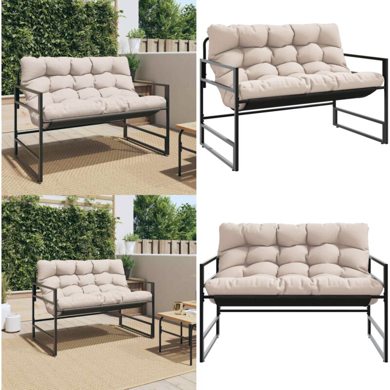 Banc de jardin avec coussin taupe 113 cm acier - Banc De Jardin - Fauteuil Extérieur - Mobilier De Jardin - Chaise Extérieure - Meubles De Terrasse