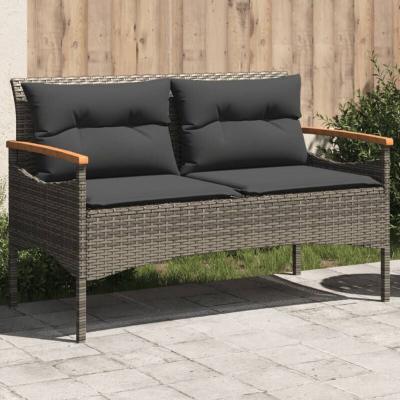 Banc de jardin avec coussins 116x62,5x74 cm gris résine tressée Vidaxl
