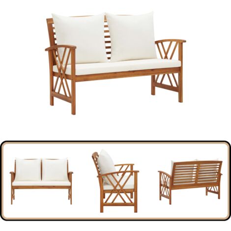 Banc de jardin avec coussins 119 cm Bois solide d'acacia - Banc De Jardin - Banc Extérieur - Mobilier De Jardin - Chaise Longue - Acacia