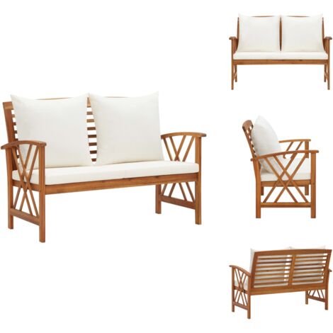 Banc de jardin avec coussins 119 cm Bois solide d'acacia - Banc De Jardin - Banc Extérieur - Mobilier De Jardin - Chaise Longue - Acacia
