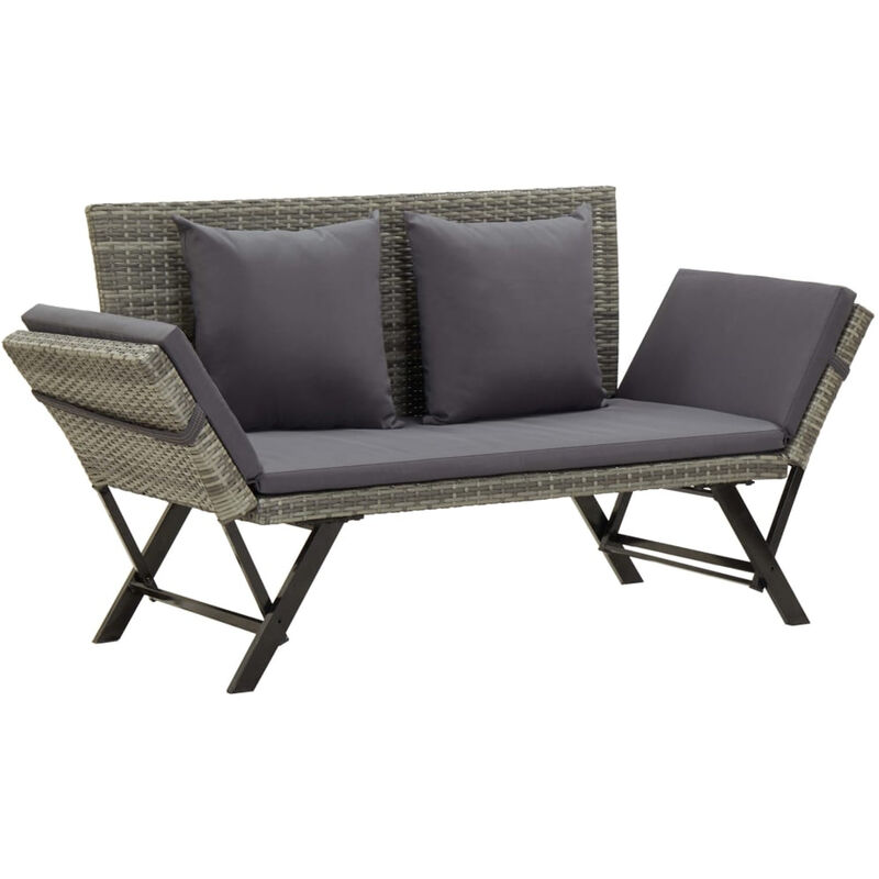 Banc de jardin avec coussins 176 cm Gris Resine tressee