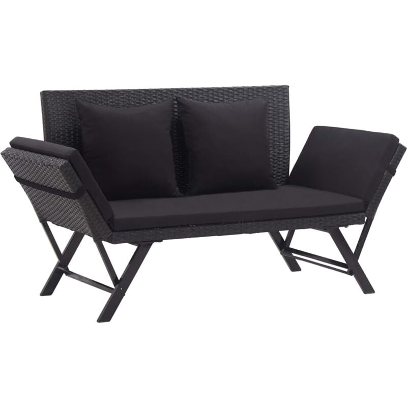 Banc de jardin avec coussins 176 cm Noir Résine tressée vidaXL