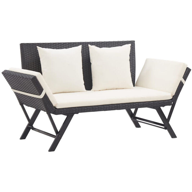 Banc de jardin avec coussins 176 cm Noir Resine tressee