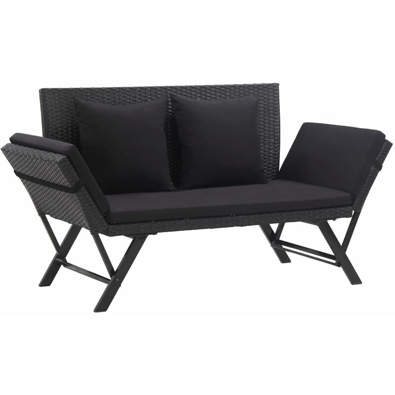 Banc de jardin avec coussins 176 cm Noir Resine tressee