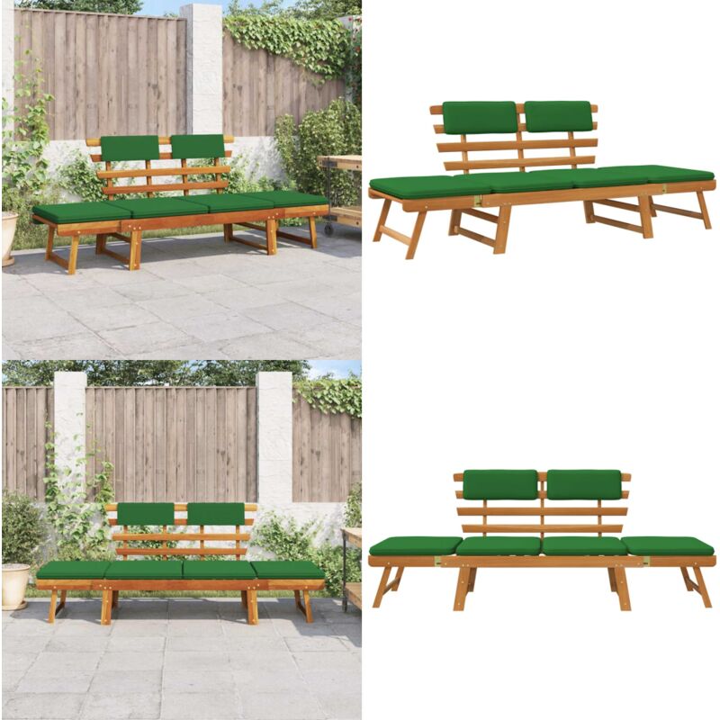 Banc de jardin avec coussins 2-en-1 190 cm Bois solide d'acacia - Lit De Bronzage - Banc De Jardin - Mobilier De Jardin - Chaise Longue - Acacia
