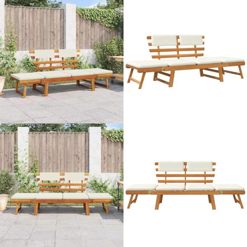 Banc de jardin avec coussins 2-en-1 190 cm Bois solide d'acacia - Lit De Soleil - Banc De Jardin - Mobilier De Jardin - Acacia - Transat - Home &