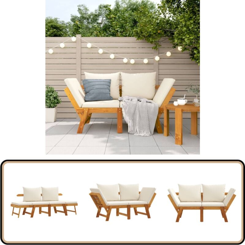 Banc de jardin avec coussins 2 en 1 bois d'acacia massif - Meuble De Jardin - Banc De Jardin - Banc Pliable - Chaise Longue - Lit De Jour
