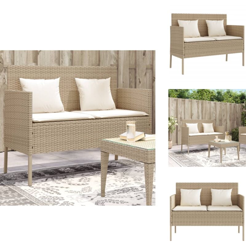 Banc de jardin avec coussins beige résine tressée - Banc De Jardin - Meuble De Jardin - Mobilier De Jardin - Chaise De Jardin - Rangement Extérieur