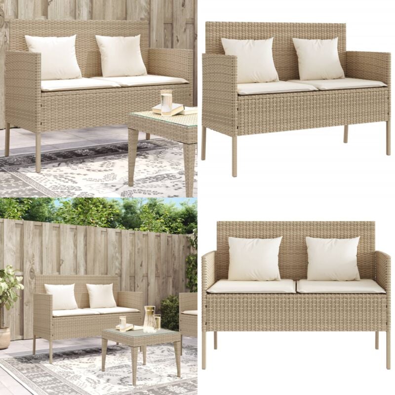 Banc de jardin avec coussins beige résine tressée - Banc De Jardin - Meuble De Jardin - Mobilier De Jardin - Chaise De Jardin - Rangement Extérieur