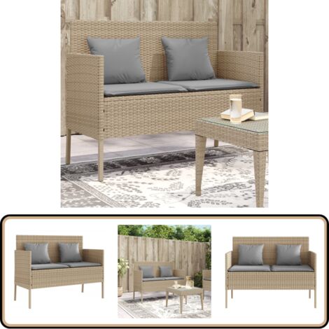 Banc de jardin avec coussins beige résine tressée - Banc De Jardin - Meuble De Jardin - Mobilier De Jardin - Chaise Extérieure - Assise Confortable