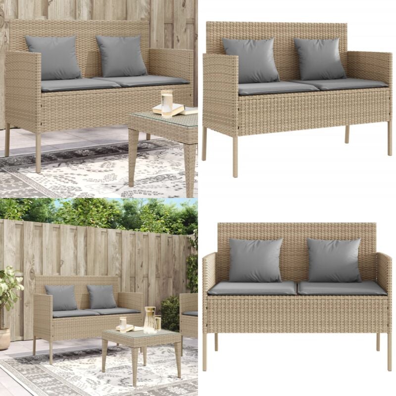 Vidaxl - Banc de jardin avec coussins beige résine tressée - Banc De Jardin - Meuble De Jardin - Mobilier De Jardin - Chaise Extérieure - Assise