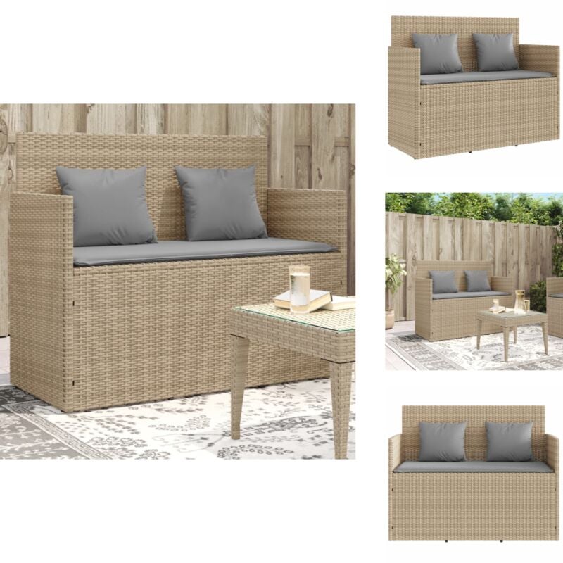 Banc de jardin avec coussins beige résine tressée - Banc De Jardin - Meuble De Jardin - Résine Tressée - Rotin Synthétique - Stockage Extérieur