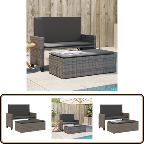 Banc de jardin avec coussins et repose-pied gris résine tressée - Banc De Jardin - Chaise Longue - Canapé-lit - Mobilier De Jardin - Résine Tressée