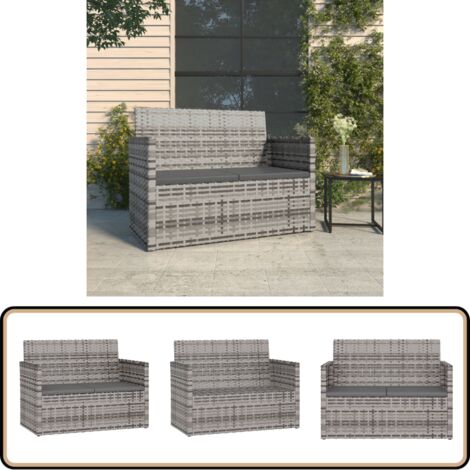 Banc de jardin avec coussins Gris 105 cm Résine tressée - Banc De Jardin - Meuble De Jardin - Résine Tressée - Rotin Poly - Chaise De Jardin