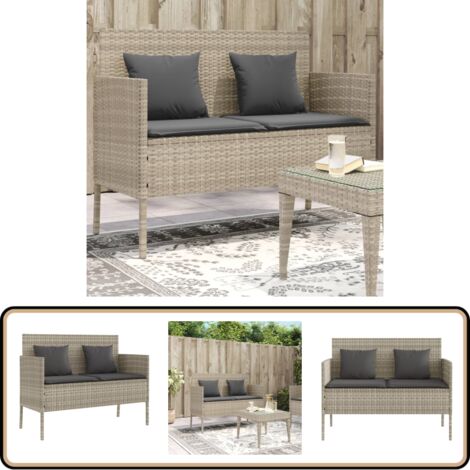 Banc de jardin avec coussins gris clair résine tressée - Banc De Jardin - Meuble De Jardin - Mobilier De Jardin - Chaise Extérieure - Rangement Extérieur